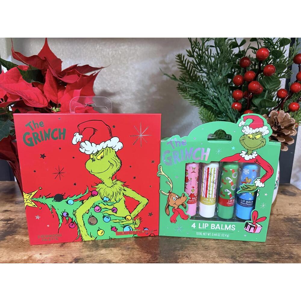 The Grinch Cosmetic Set with Eyeshadow Palette and Lip Balms